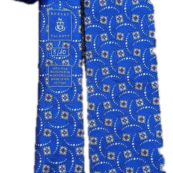 Robert Talbott Seven Fold Silk Tie Numbered 8 of 10 Blue w/ Yellow Red & Pink